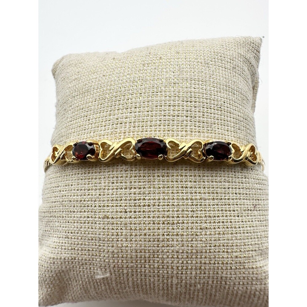 Vintage Gold Plated Red Stone Bracelet 7.5”
